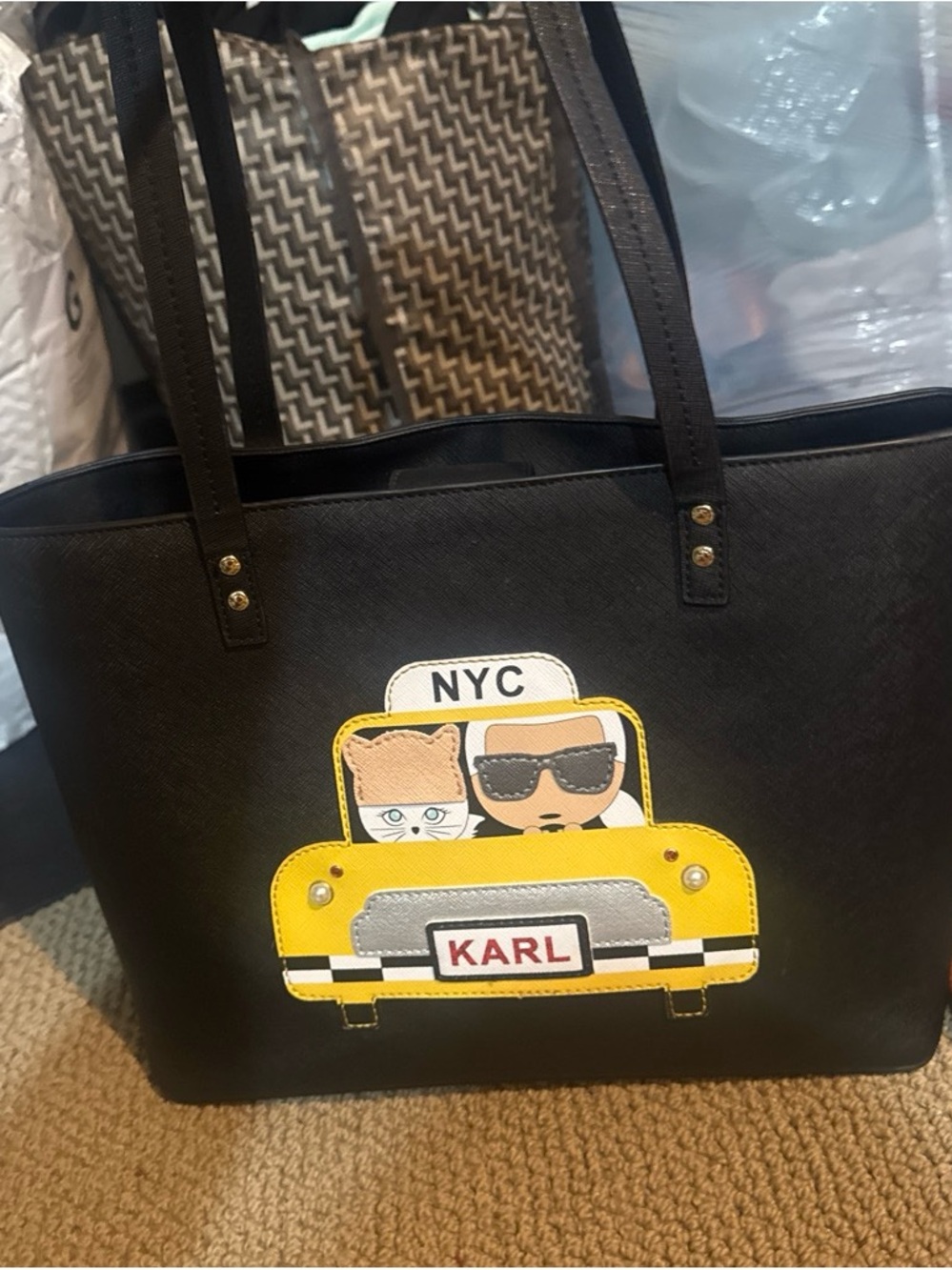 Karl Lagerfeld Black Tote with Yellow Taxi Patch